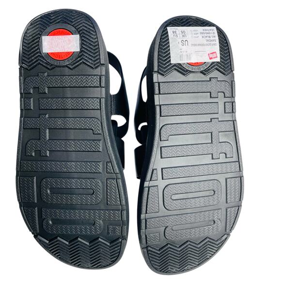 FitFlop  GEN-FF Leather fisherman sandals size 7 New Black platform - Picture 4 of 9